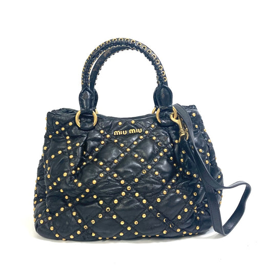MIUMIU Quilted Studded Bag, 2-Way Shoulder Bag, Crossbody Bag, Handbag, Leather, Women's, Black