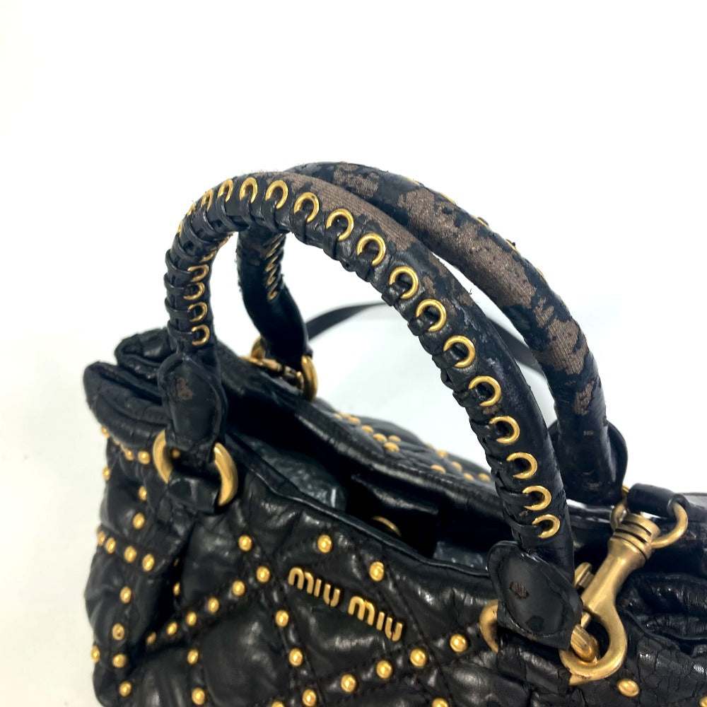 MIUMIU Quilted Studded Bag, 2-Way Shoulder Bag, Crossbody Bag, Handbag, Leather, Women's, Black