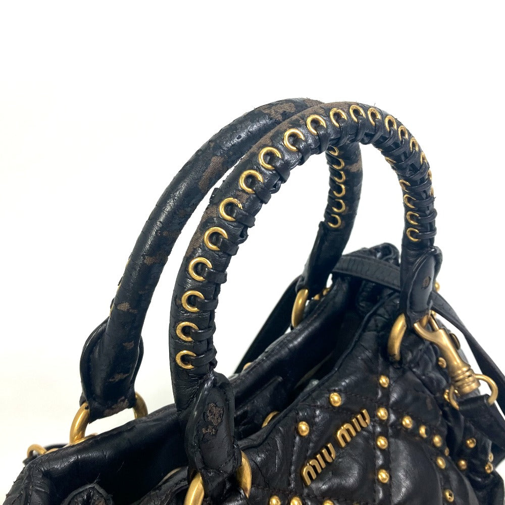 MIUMIU Quilted Studded Bag, 2-Way Shoulder Bag, Crossbody Bag, Handbag, Leather, Women's, Black