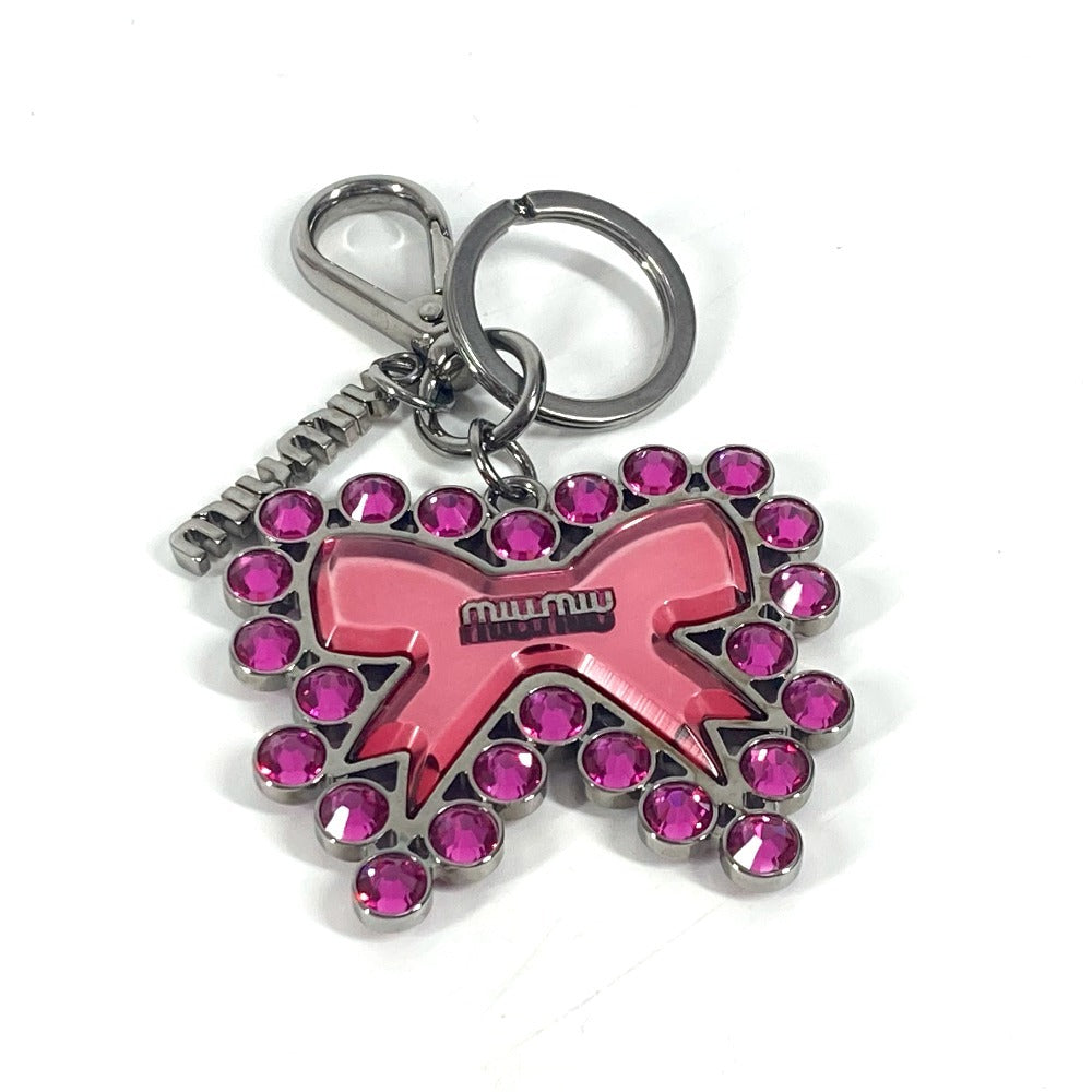 MIUMIU Ribbon Rhinestone Ribbon Bag Charm Keychain Metal Ladies Pink