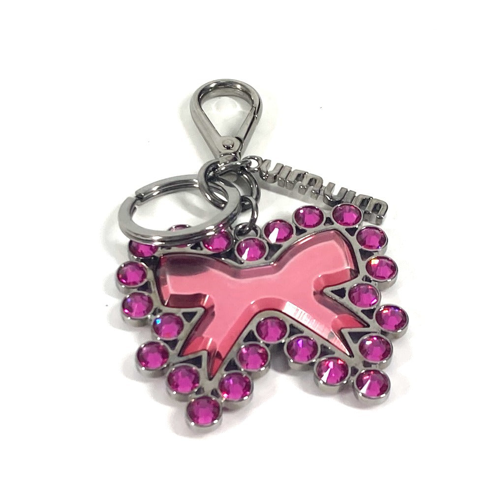 MIUMIU Ribbon Rhinestone Ribbon Bag Charm Keychain Metal Ladies Pink