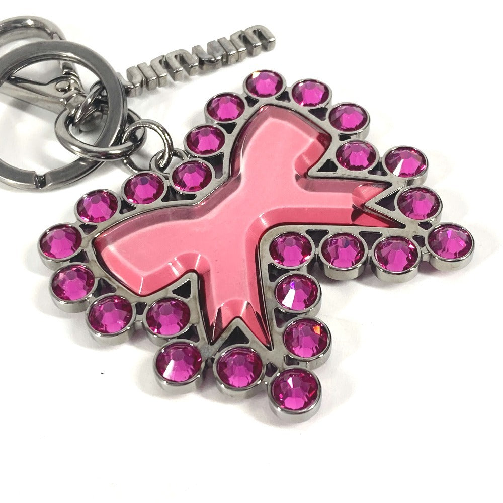 MIUMIU Ribbon Rhinestone Ribbon Bag Charm Keychain Metal Ladies Pink