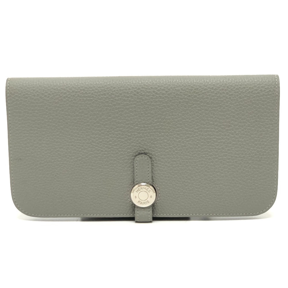 Cartera larga HERMES Dogon Cartera larga plegable Hardware plateado Cartera larga Togo Grimuet para mujer (estimado) Gris