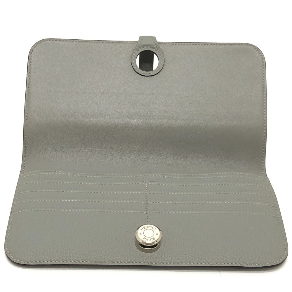Cartera larga HERMES Dogon Cartera larga plegable Hardware plateado Cartera larga Togo Grimuet para mujer (estimado) Gris
