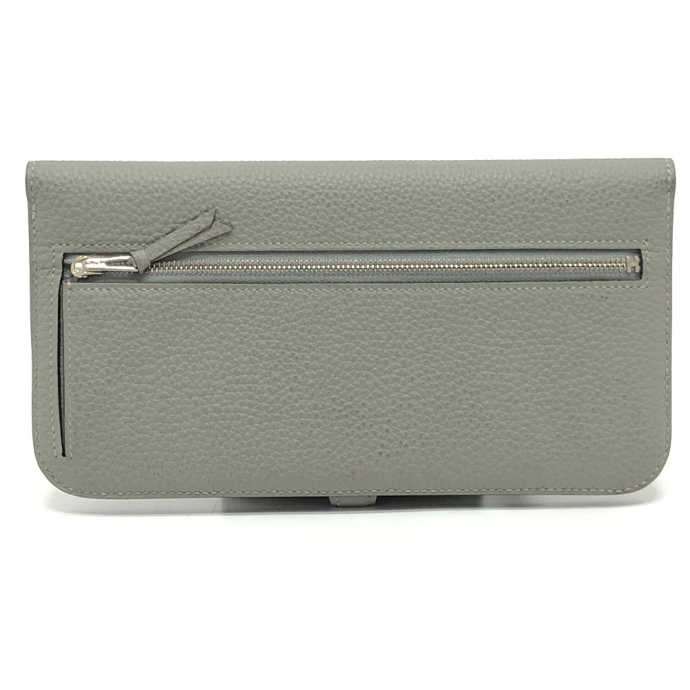 Cartera larga HERMES Dogon Cartera larga plegable Hardware plateado Cartera larga Togo Grimuet para mujer (estimado) Gris