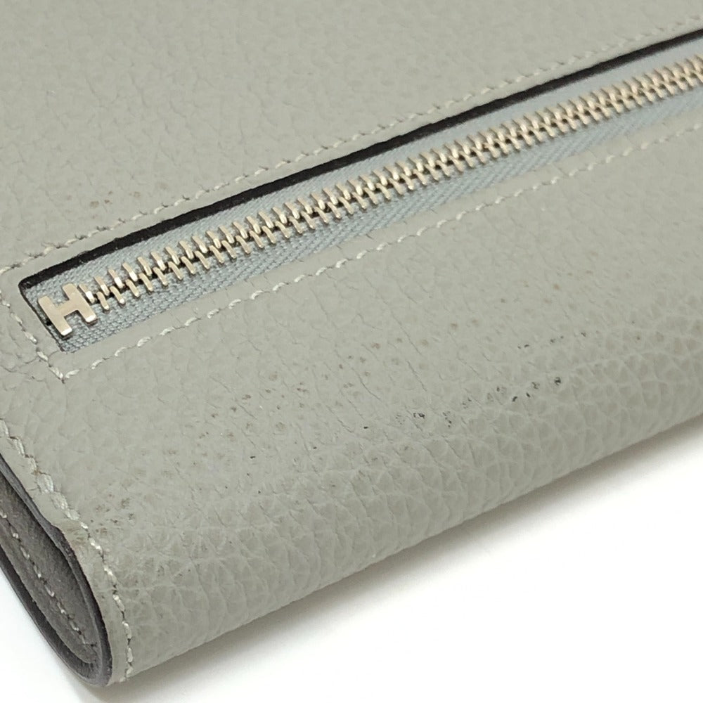Cartera larga HERMES Dogon Cartera larga plegable Hardware plateado Cartera larga Togo Grimuet para mujer (estimado) Gris