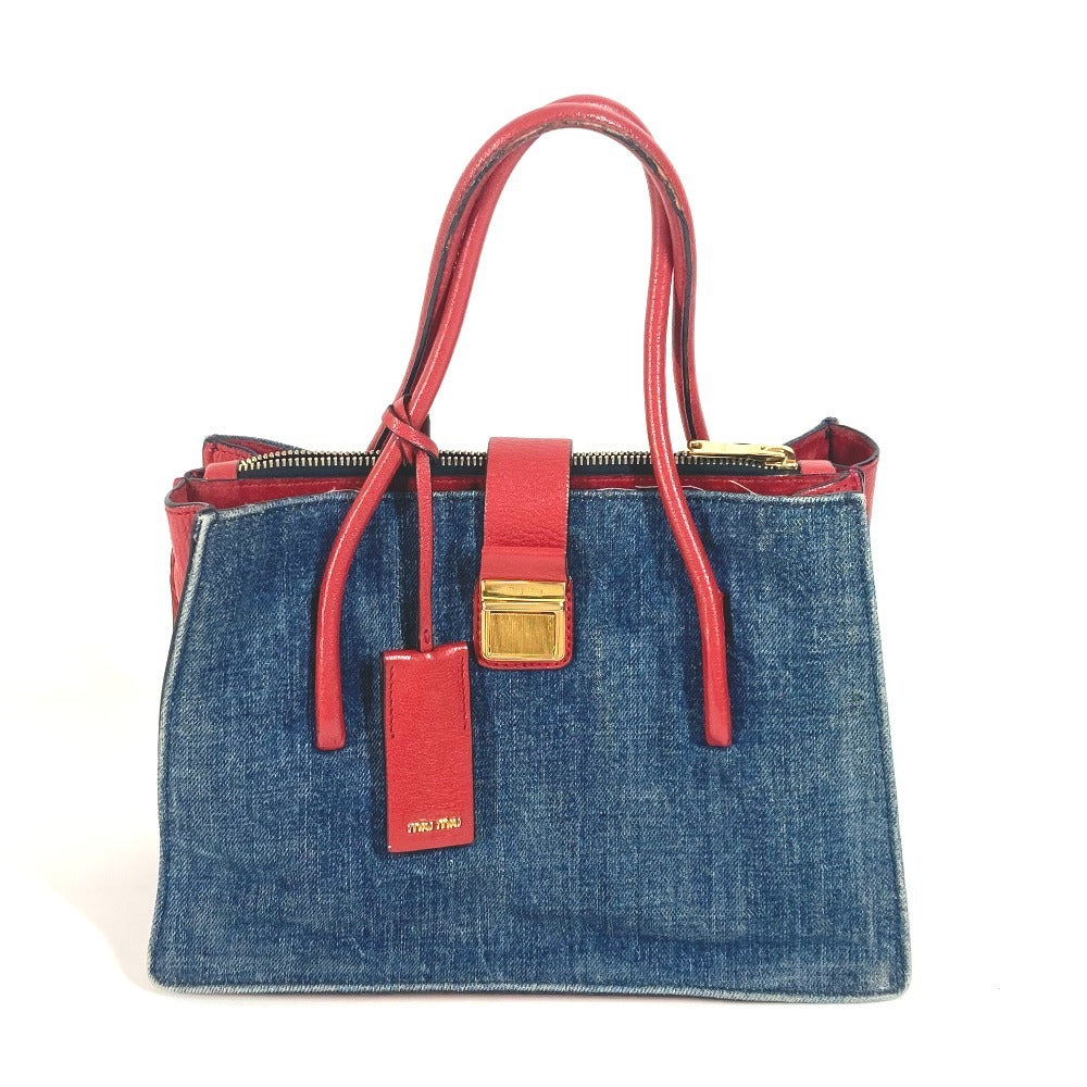 MIUMIU バイカラー ロゴ 2WAYバッグ トートバッグ ショルダーバッグ 斜め掛け カバン ハンドバッグ デニム レディース ブルー - brandshop-reference