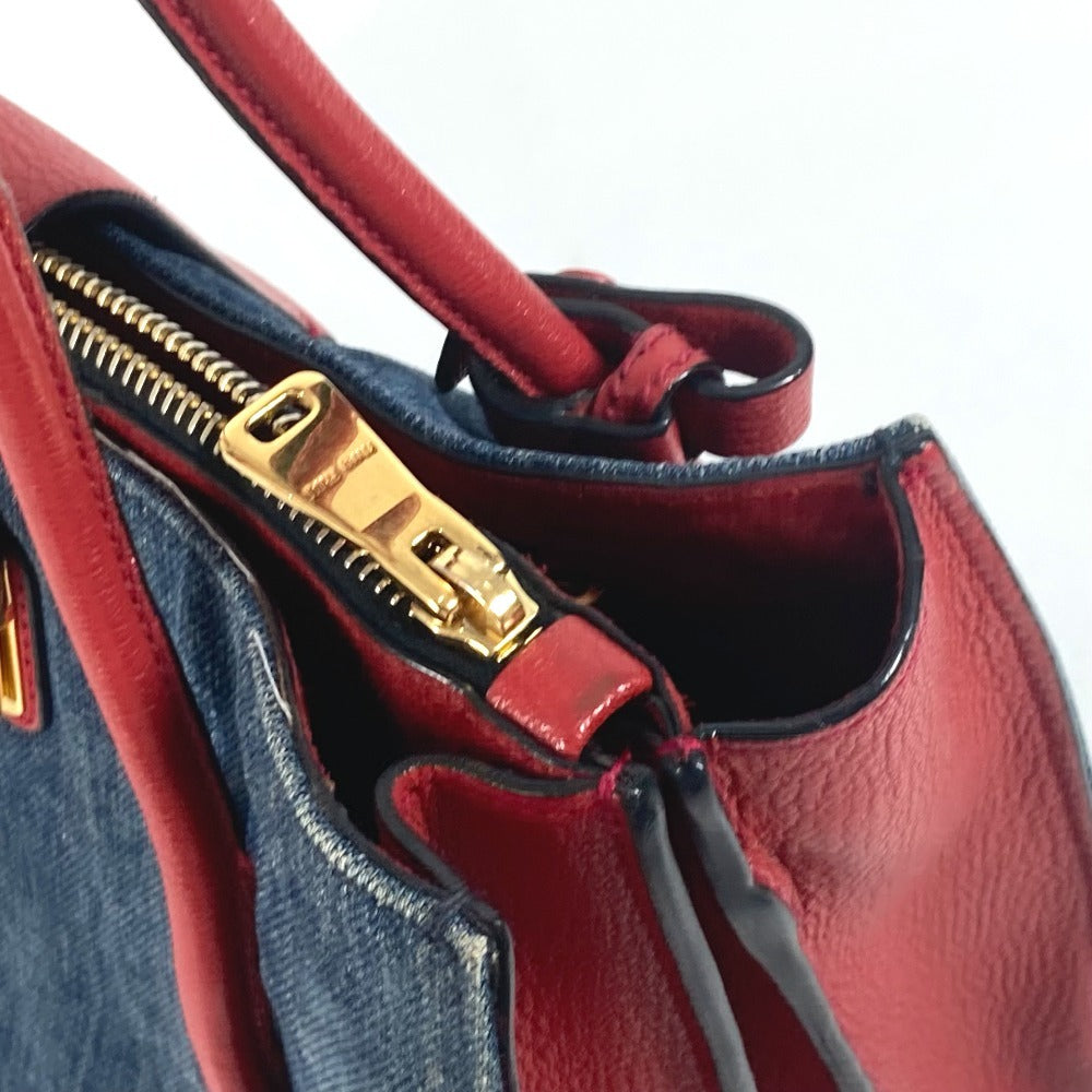MIUMIU バイカラー ロゴ 2WAYバッグ トートバッグ ショルダーバッグ 斜め掛け カバン ハンドバッグ デニム レディース ブルー - brandshop-reference