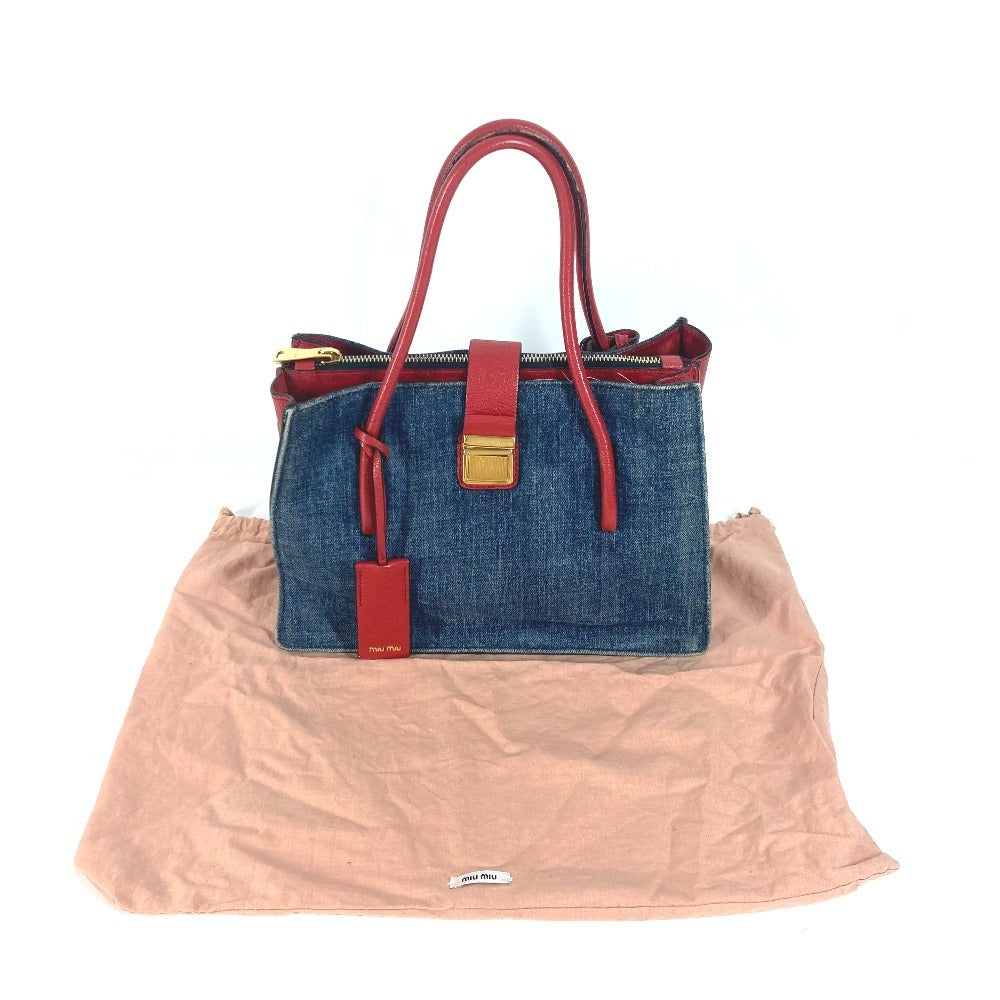 MIUMIU バイカラー ロゴ 2WAYバッグ トートバッグ ショルダーバッグ 斜め掛け カバン ハンドバッグ デニム レディース ブルー - brandshop-reference