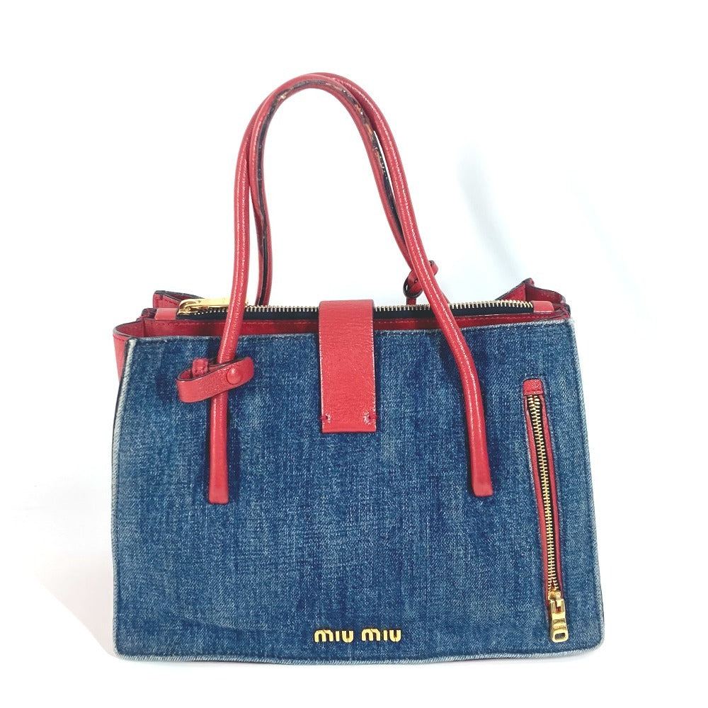 MIUMIU バイカラー ロゴ 2WAYバッグ トートバッグ ショルダーバッグ 斜め掛け カバン ハンドバッグ デニム レディース ブルー - brandshop-reference