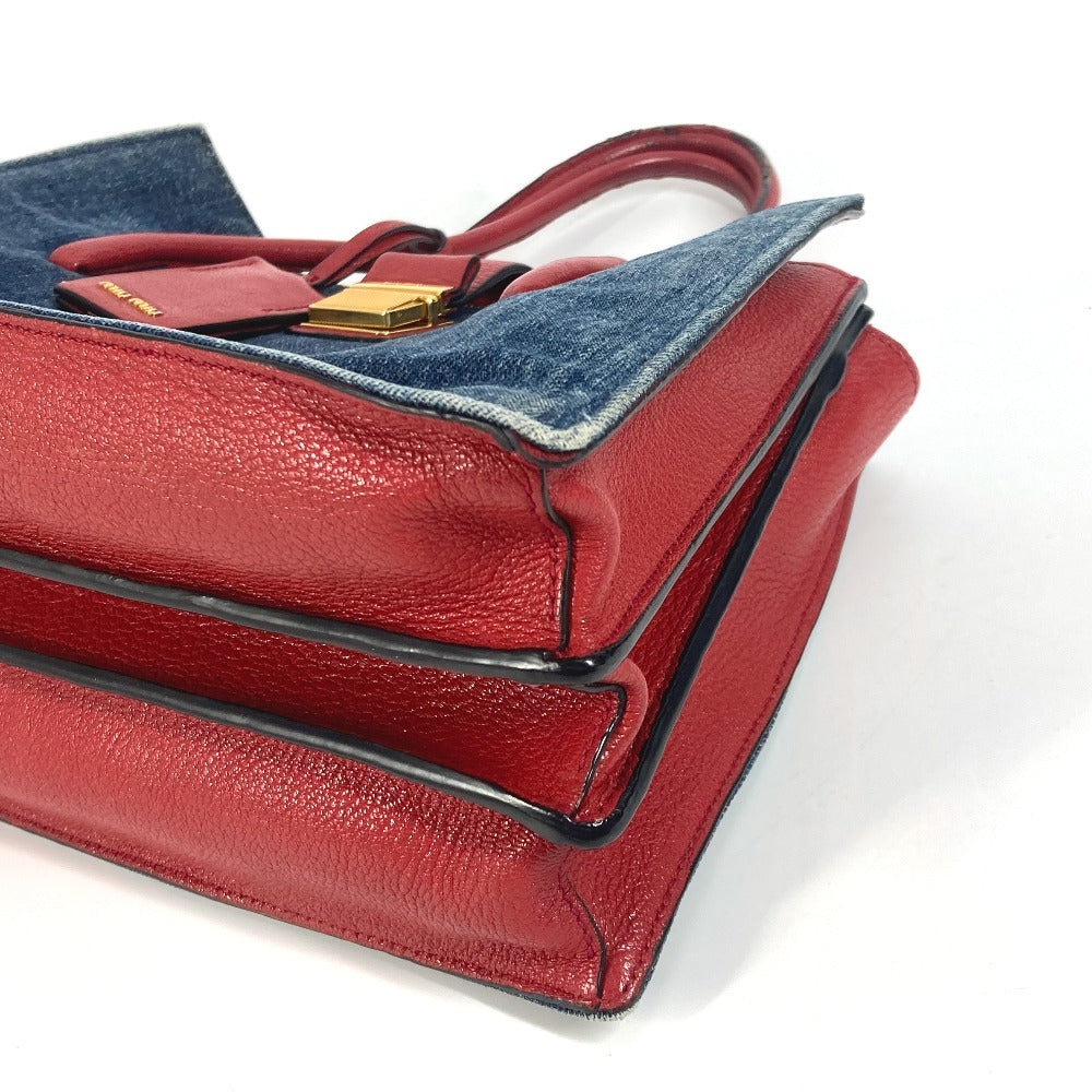 MIUMIU バイカラー ロゴ 2WAYバッグ トートバッグ ショルダーバッグ 斜め掛け カバン ハンドバッグ デニム レディース ブルー - brandshop-reference