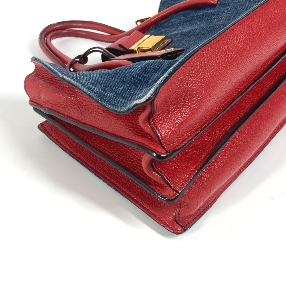 MIUMIU バイカラー ロゴ 2WAYバッグ トートバッグ ショルダーバッグ 斜め掛け カバン ハンドバッグ デニム レディース ブルー - brandshop-reference