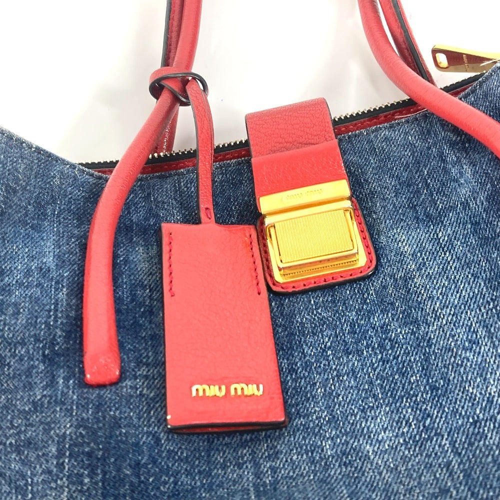 MIUMIU バイカラー ロゴ 2WAYバッグ トートバッグ ショルダーバッグ 斜め掛け カバン ハンドバッグ デニム レディース ブルー - brandshop-reference
