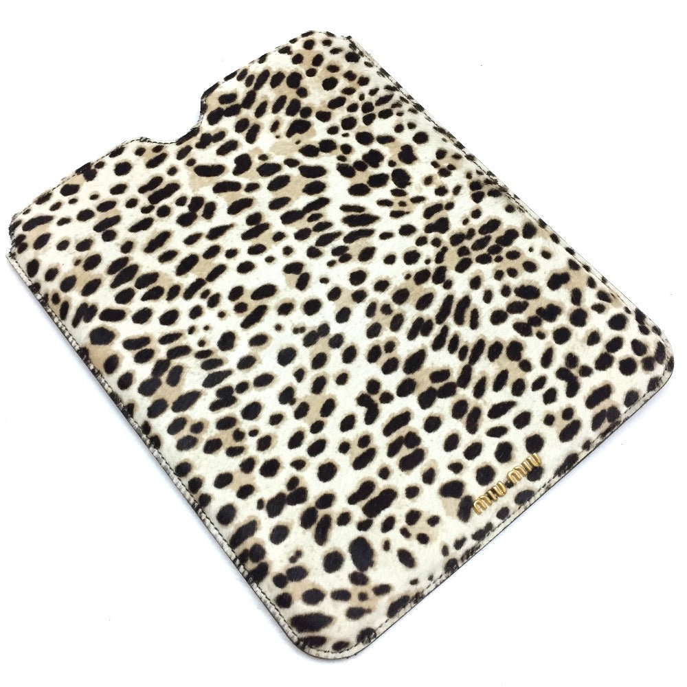 MIUMIU 5ARE43 Leopard Print Tablet Accessory iPad Case, Unisex, Porcelain Leather, BIANCO, Beige