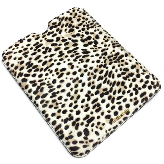 MIUMIU 5ARE43 Leopard Print Tablet Accessory iPad Case, Unisex, Porcelain Leather, BIANCO, Beige