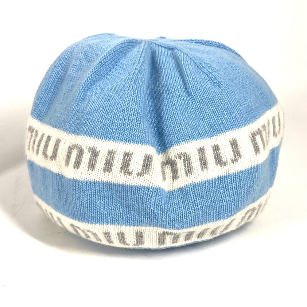 MIUMIU 5HC260 ビーニー 帽子 ニット帽 ニットキャップ ロゴ ニット帽 ウール レディース ブルー - brandshop-reference