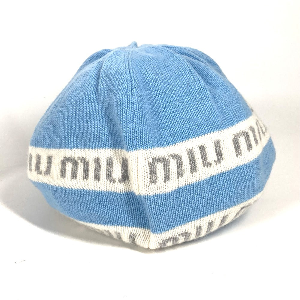 MIUMIU 5HC260 ビーニー 帽子 ニット帽 ニットキャップ ロゴ ニット帽 ウール レディース ブルー - brandshop-reference