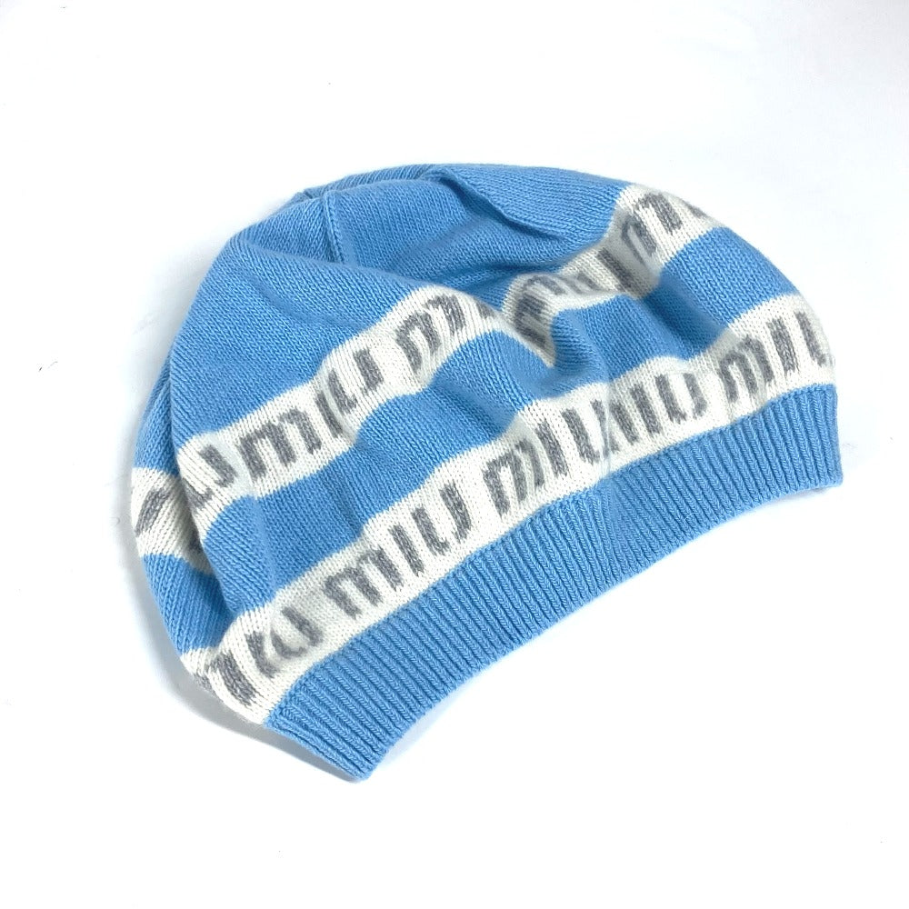 MIUMIU 5HC260 ビーニー 帽子 ニット帽 ニットキャップ ロゴ ニット帽 ウール レディース ブルー - brandshop-reference