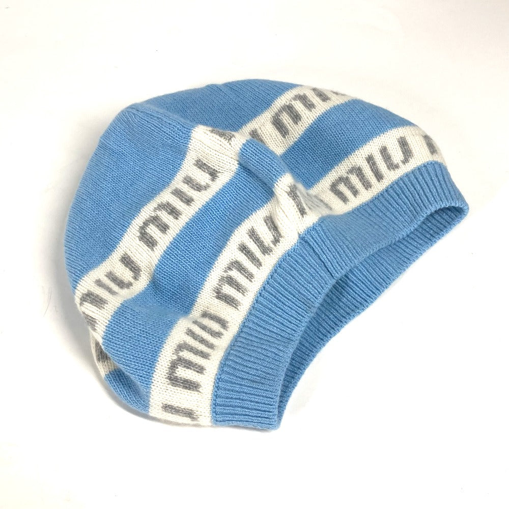 MIUMIU 5HC260 ビーニー 帽子 ニット帽 ニットキャップ ロゴ ニット帽 ウール レディース ブルー - brandshop-reference