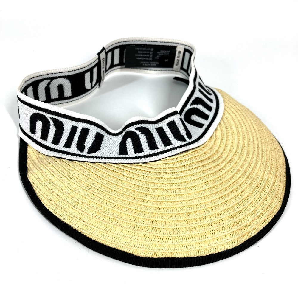 MIUMIU ロゴ 帽子 ツバあり バイザー アクセサリー サンバイザー ラフィア レディース ベージュ - brandshop-reference