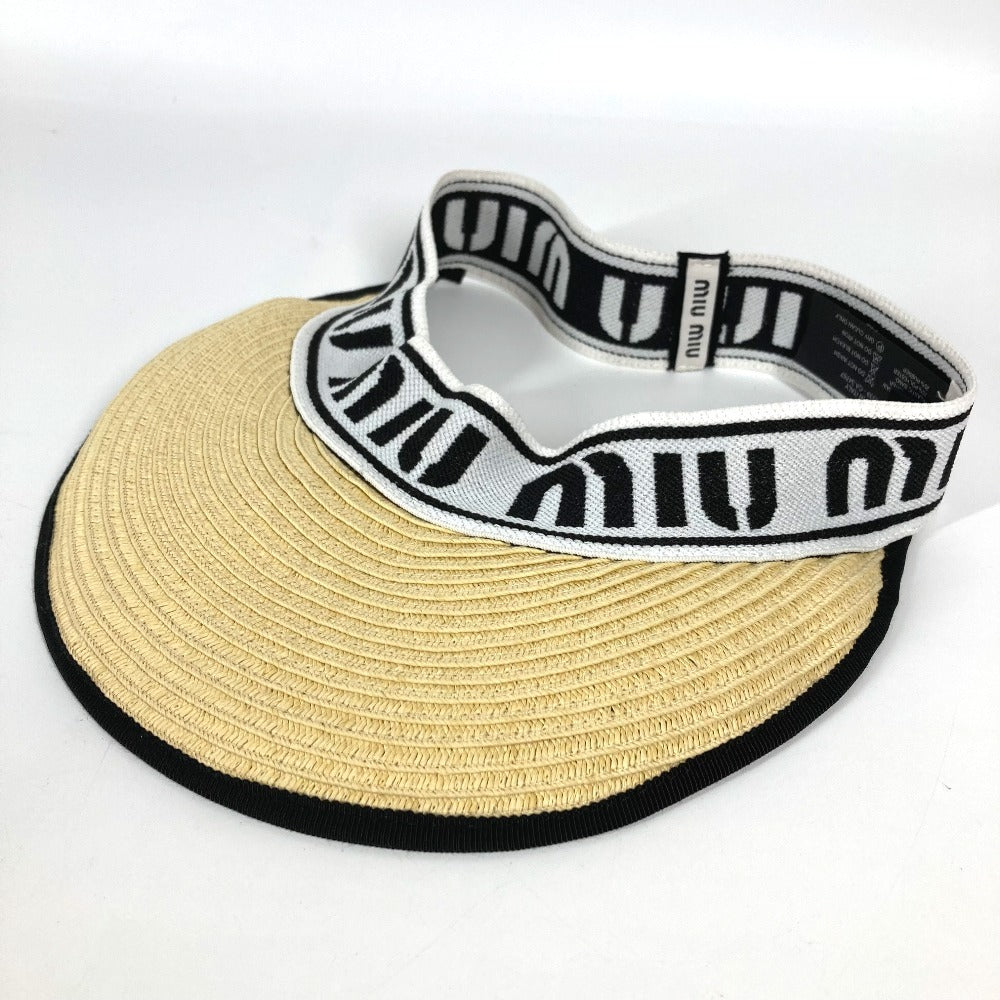 MIUMIU ロゴ 帽子 ツバあり バイザー アクセサリー サンバイザー ラフィア レディース ベージュ - brandshop-reference