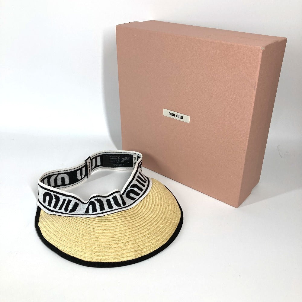 MIUMIU ロゴ 帽子 ツバあり バイザー アクセサリー サンバイザー ラフィア レディース ベージュ - brandshop-reference