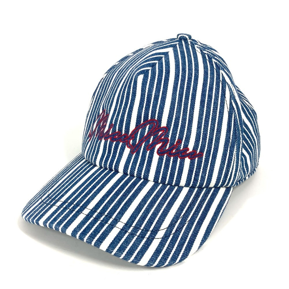 MIUMIU 5HC179 ロゴ ストライプ 帽子 キャップ帽 ベースボール キャップ コットン レディース ブルー - brandshop-reference