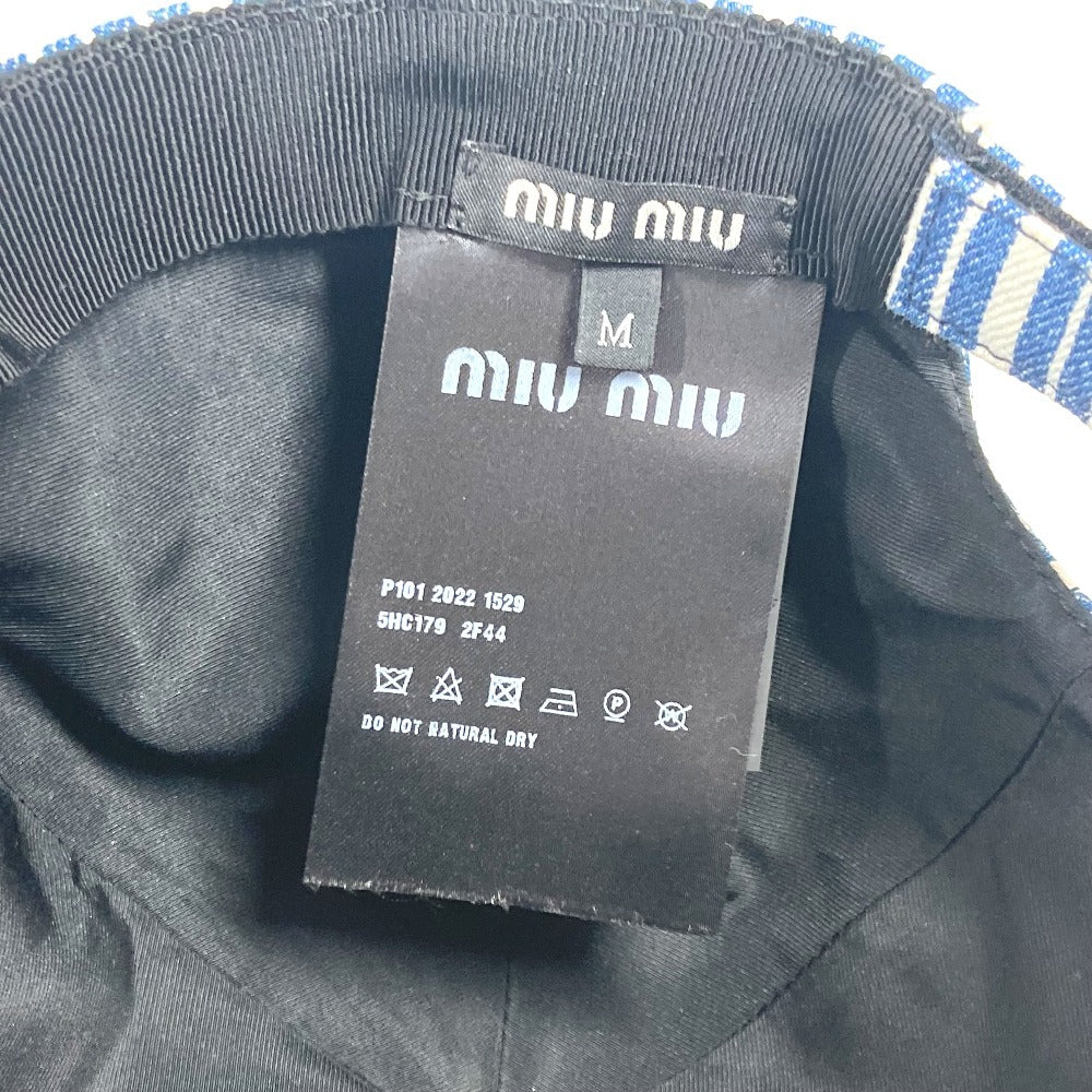 MIUMIU 5HC179 ロゴ ストライプ 帽子 キャップ帽 ベースボール キャップ コットン レディース ブルー - brandshop-reference