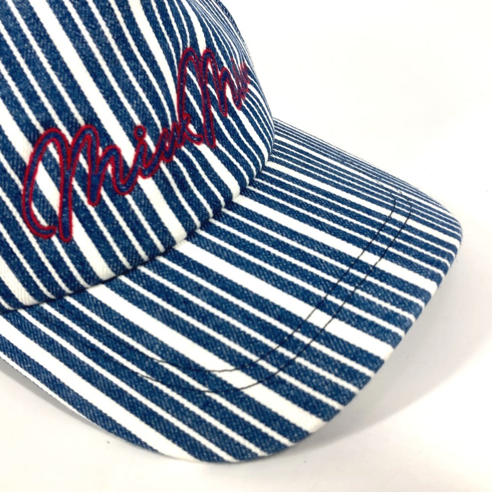 MIUMIU 5HC179 ロゴ ストライプ 帽子 キャップ帽 ベースボール キャップ コットン レディース ブルー - brandshop-reference