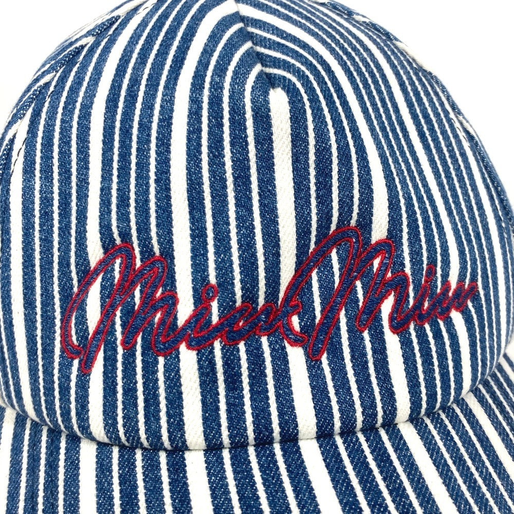 MIUMIU 5HC179 ロゴ ストライプ 帽子 キャップ帽 ベースボール キャップ コットン レディース ブルー - brandshop-reference