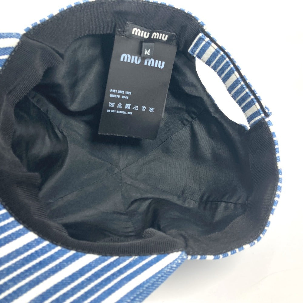 MIUMIU 5HC179 ロゴ ストライプ 帽子 キャップ帽 ベースボール キャップ コットン レディース ブルー - brandshop-reference