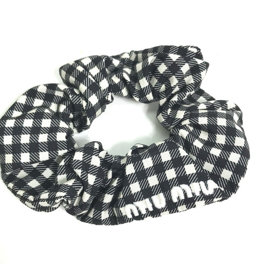 MIUMIU Check Logo Hair Accessory Hair Tie Scrunchie Nylon Women's Black