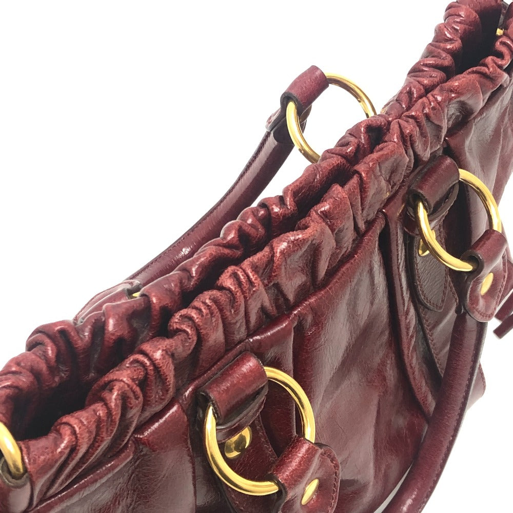 MIUMIU RT0383 ヴィッテロルクス カバン ギャザー ロゴ ハンドバッグ レザー レディース レッド
