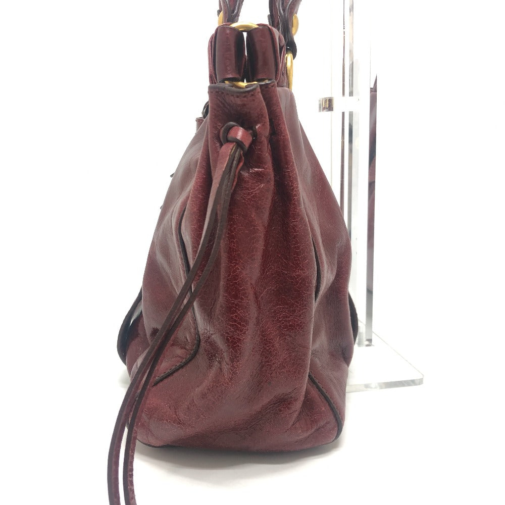 MIUMIU RT0383 ヴィッテロルクス カバン ギャザー ロゴ ハンドバッグ レザー レディース レッド