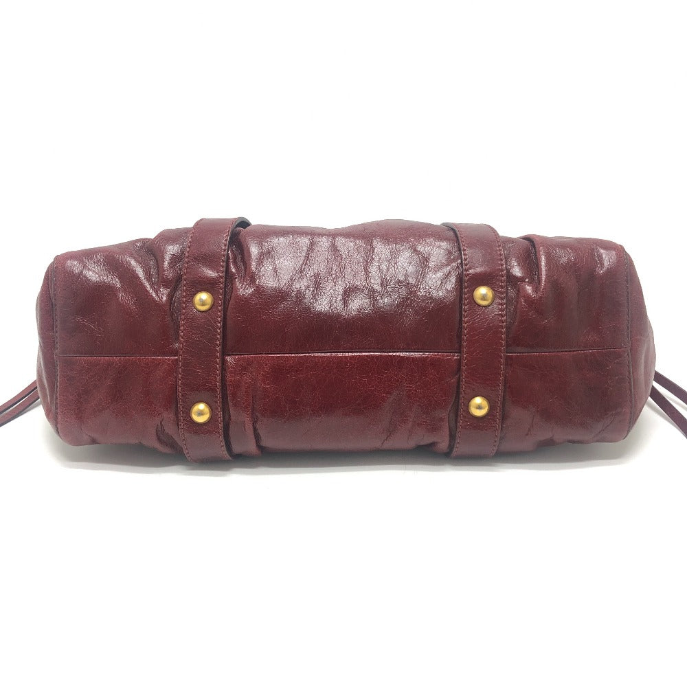 MIUMIU RT0383 ヴィッテロルクス カバン ギャザー ロゴ ハンドバッグ レザー レディース レッド