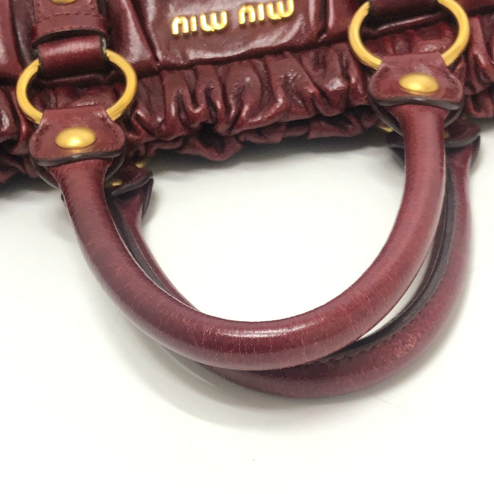MIUMIU RT0383 ヴィッテロルクス カバン ギャザー ロゴ ハンドバッグ レザー レディース レッド