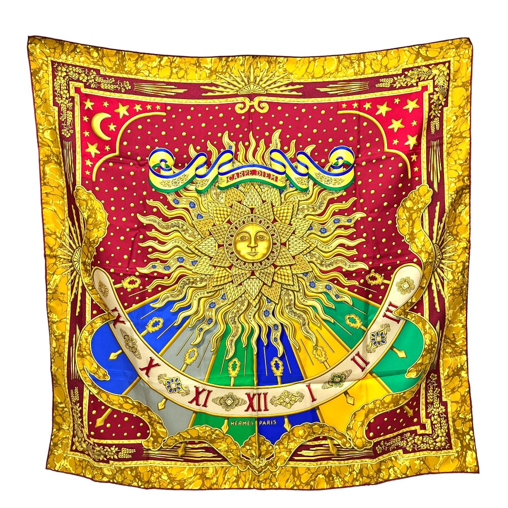 HERMES CARPE DIEM "Enjoy Today" Sun, Moon, and Stars Carré 90 Scarf, Silk, Women's, Red