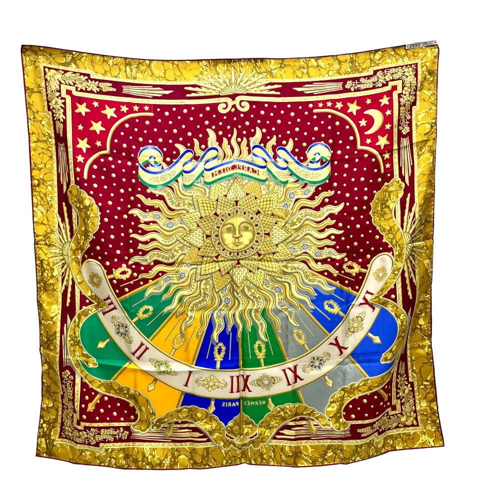 HERMES CARPE DIEM "Enjoy Today" Sun, Moon, and Stars Carré 90 Scarf, Silk, Women's, Red
