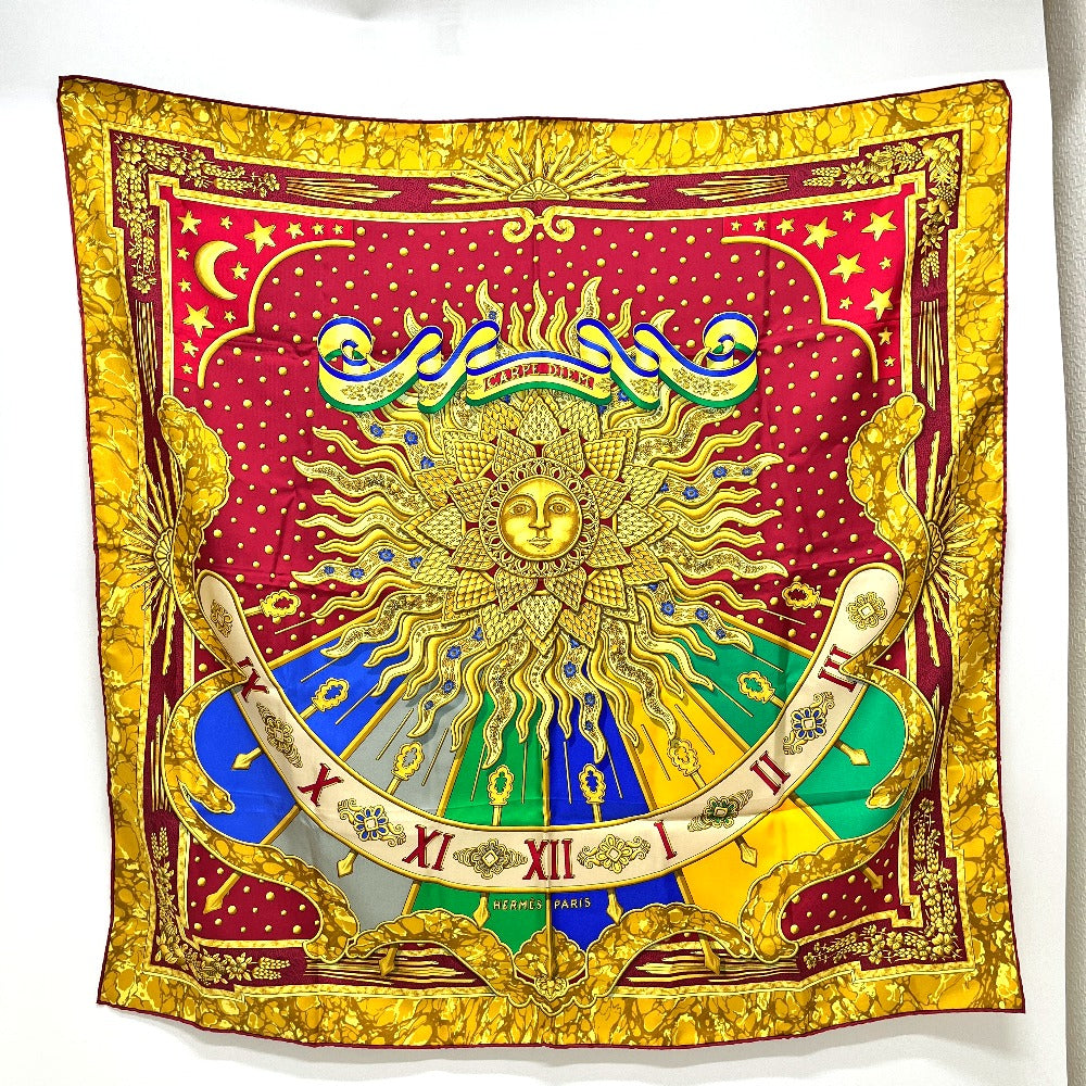 HERMES CARPE DIEM "Enjoy Today" Sun, Moon, and Stars Carré 90 Scarf, Silk, Women's, Red