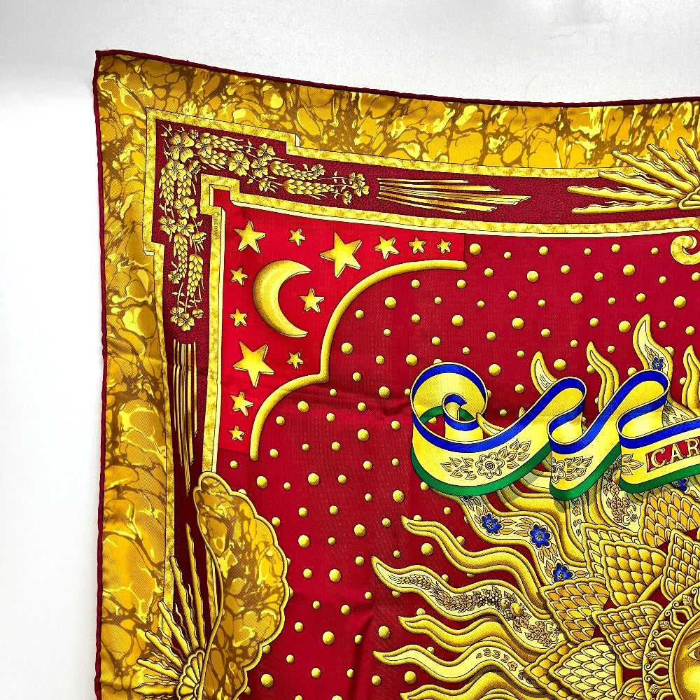 HERMES CARPE DIEM "Enjoy Today" Sun, Moon, and Stars Carré 90 Scarf, Silk, Women's, Red