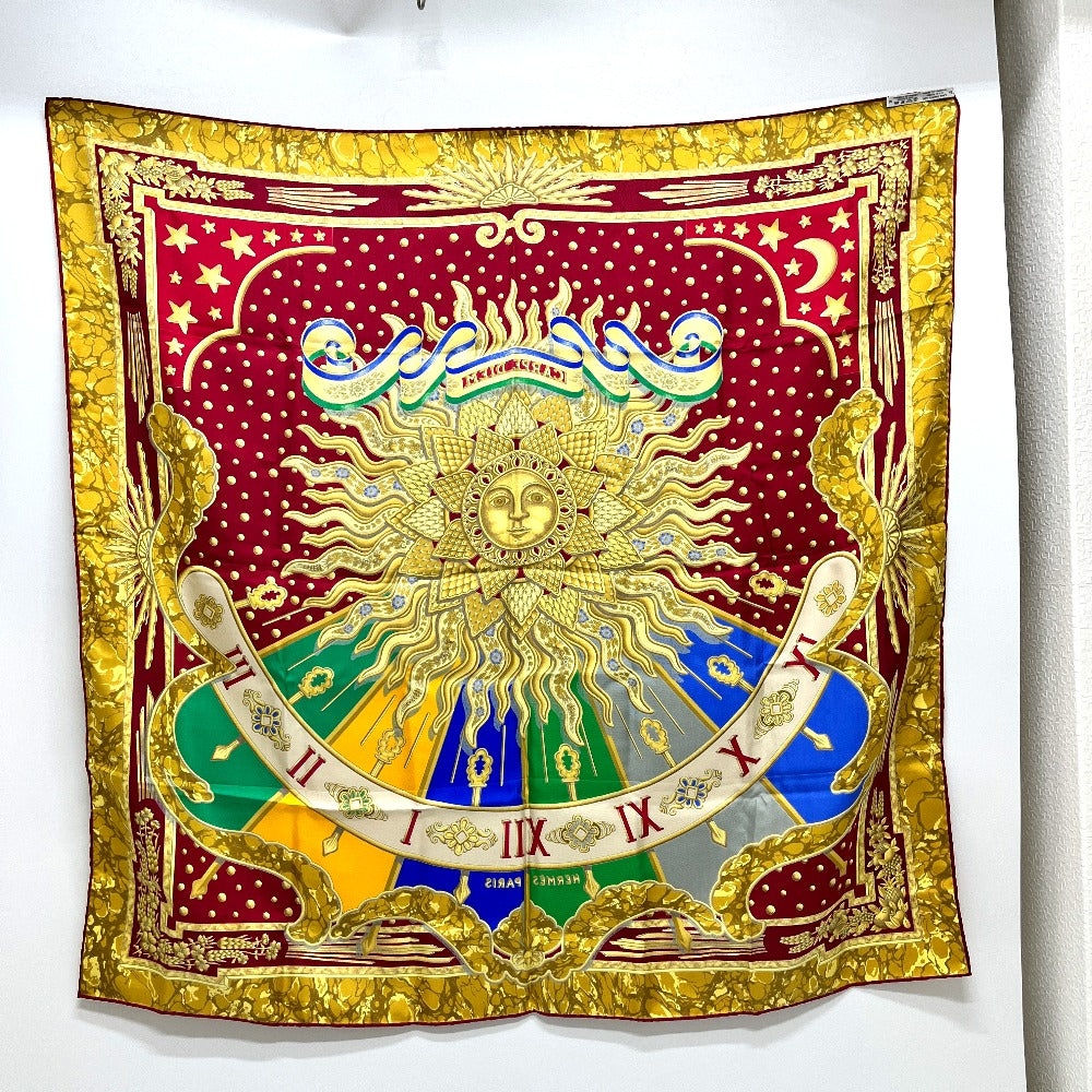 HERMES CARPE DIEM "Enjoy Today" Sun, Moon, and Stars Carré 90 Scarf, Silk, Women's, Red