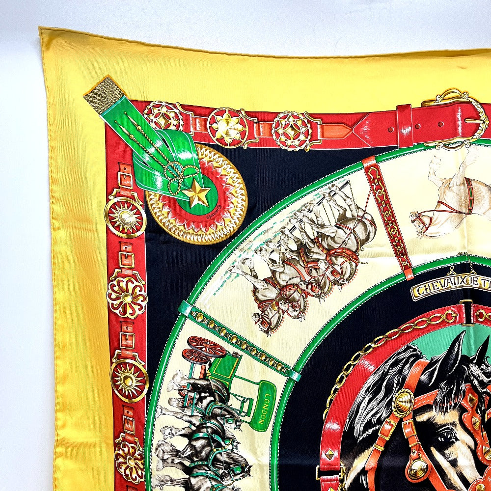 HERMES CHEVAUX DE TRAIT 輓馬 カレ90 カレ 90 スカーフ シルク レディース オレンジ