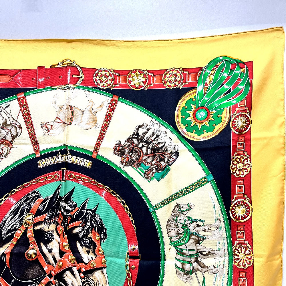 HERMES CHEVAUX DE TRAIT 輓馬 カレ90 カレ 90 スカーフ シルク レディース オレンジ