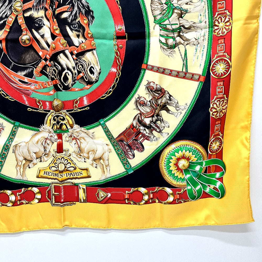 HERMES CHEVAUX DE TRAIT 輓馬 カレ90 カレ 90 スカーフ シルク レディース オレンジ