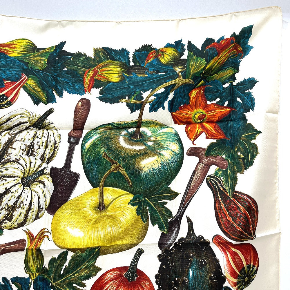 HERMES CITROUILLES＆COLOQU IN TES カボチャとコロシント カレ90 スカーフ シルク レディース ホワイトベージュ ホワイト