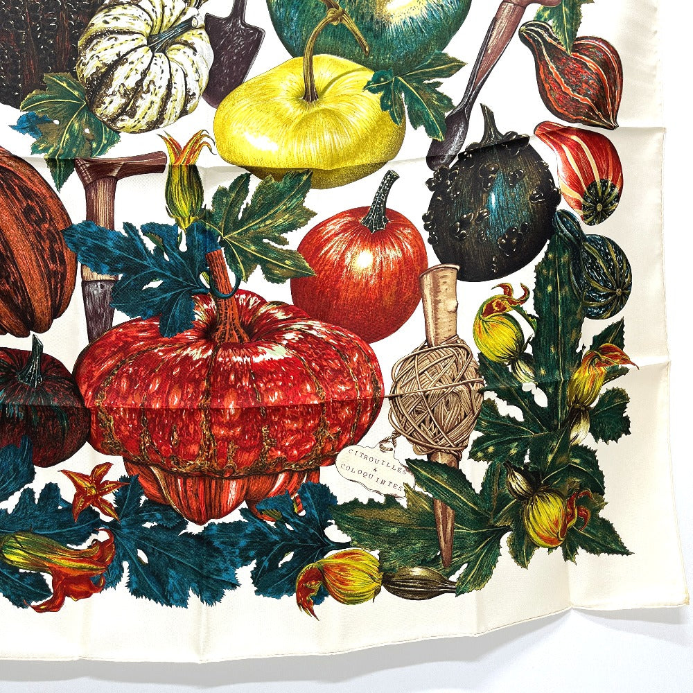 HERMES CITROUILLES＆COLOQU IN TES カボチャとコロシント カレ90 スカーフ シルク レディース ホワイトベージュ ホワイト