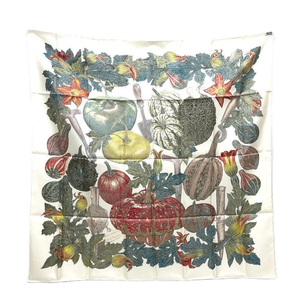 HERMES CITROUILLES＆COLOQU IN TES カボチャとコロシント カレ90 スカーフ シルク レディース ホワイトベージュ ホワイト