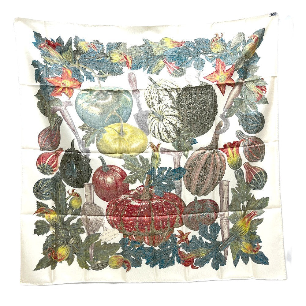 HERMES CITROUILLES＆COLOQU IN TES カボチャとコロシント カレ90 スカーフ シルク レディース ホワイトベージュ ホワイト