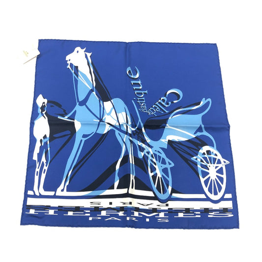 HERMES Carré 40 Caleche Elastic Fashion Accessory Silk Scarf Women's Blue