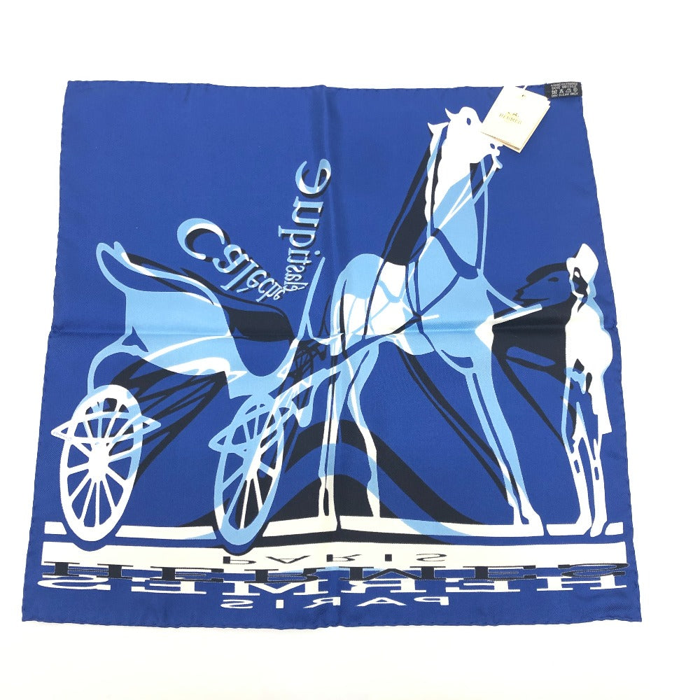 HERMES Carré 40 Caleche Elastic Fashion Accessory Silk Scarf Women's Blue